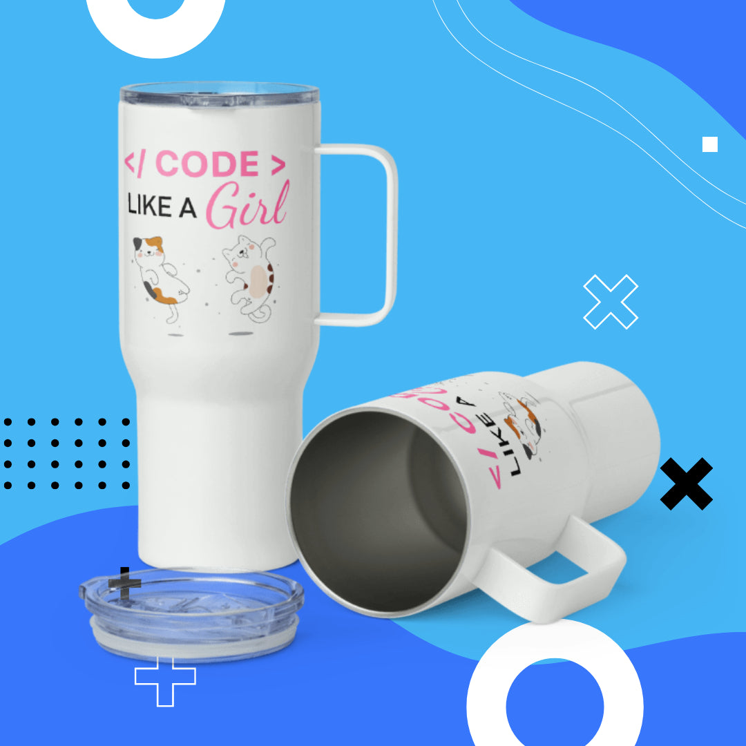 Mug con el mensaje 'Code Like a Girl', inspirador para mujeres informaticas