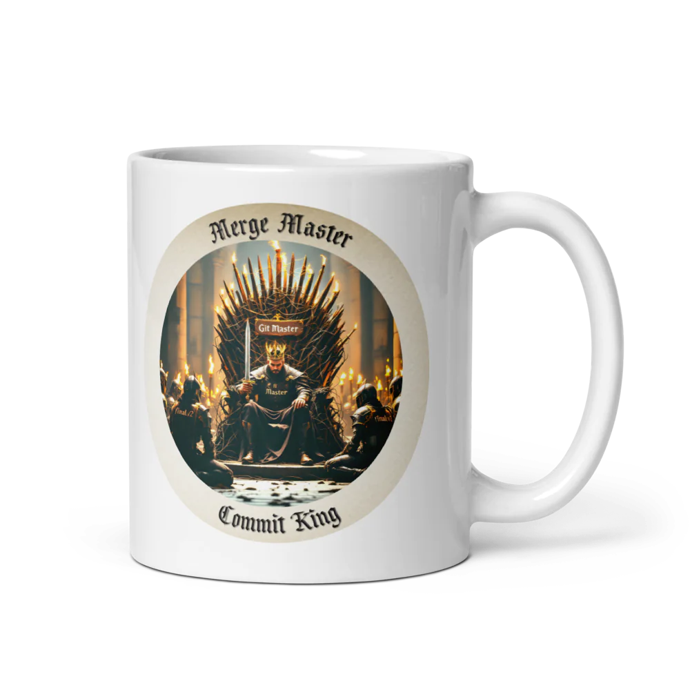 Taza Geek "Merge Master, Commit King" | El Trono del Git - Kokecraft